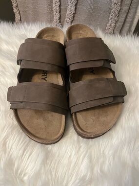 Men's Brown Double-Strap Slide Sandals